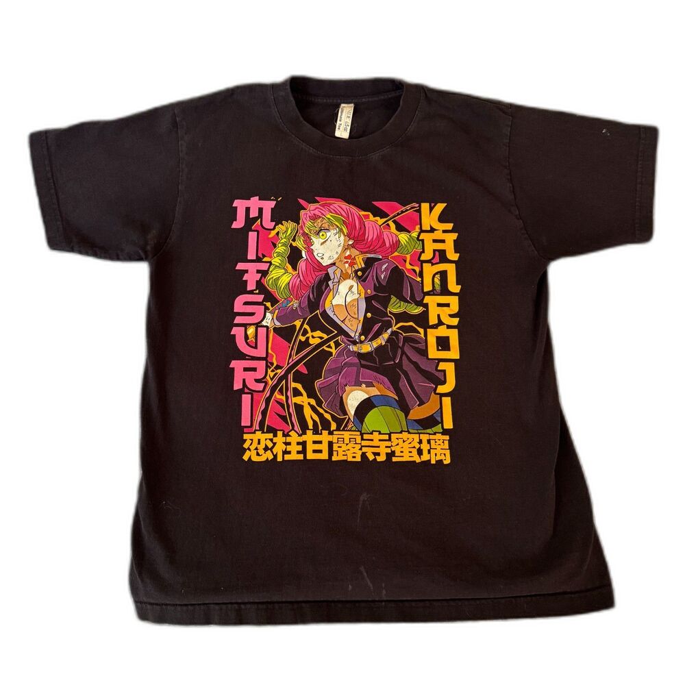Demon Slayer Shirt Mens L Black Mitsuri Kanroji Graphic Cotton Crew Neck